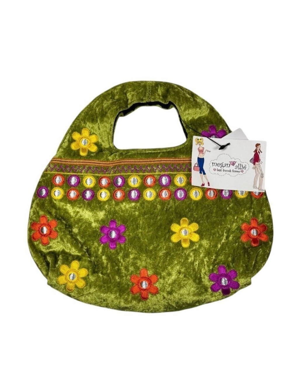 NWT Embroidered Velvet Bag Small Green Flowers Whimsigoth Hippie Twee Boho